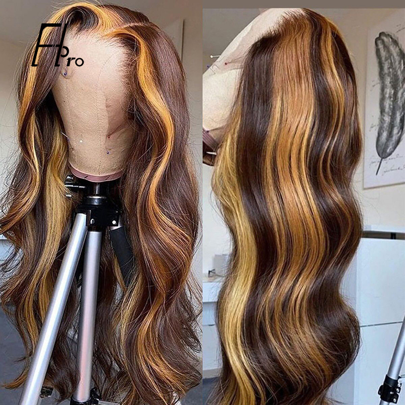 Highlight 13x6 Transparent Lace Front Wig Body Wave Virgin Hair Wigs